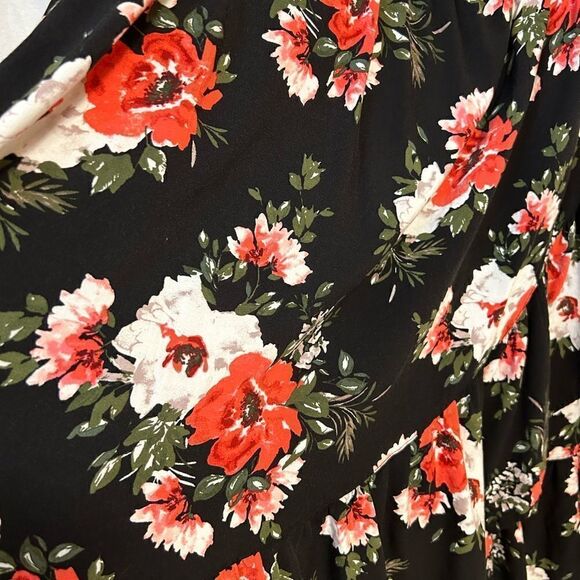 Torrid size 5 rose red black dress elastic top sleeve ruffled off should… - Picture 3 of 6